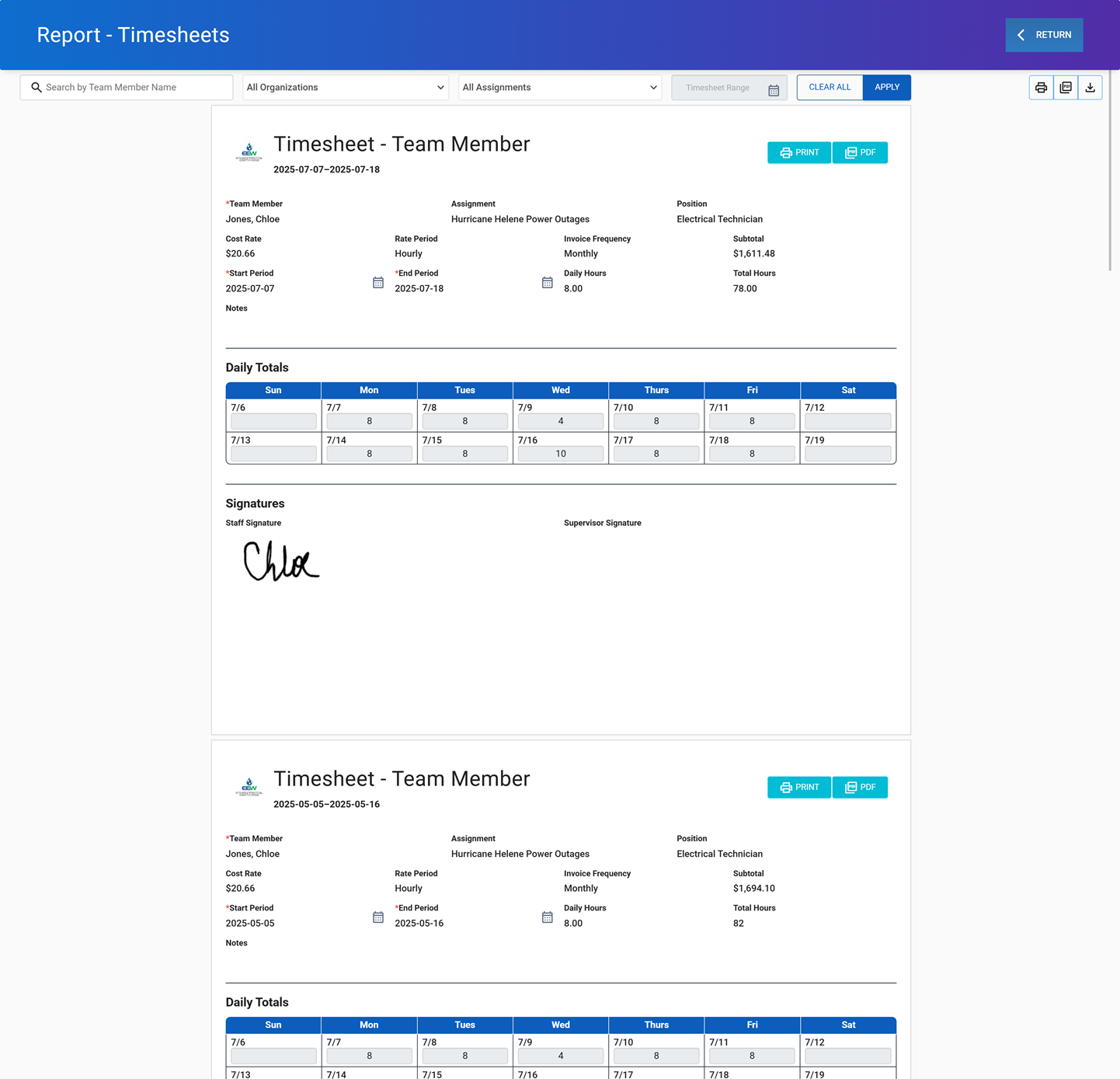 Workforce Management Timesheets Exporting